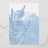 Celestial Blue Botanical Waterverf Wash Weddenscha Folie Uitnodiging (Voorkant)