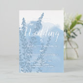 Celestial Blue Botanical Waterverf Wash Weddenscha Folie Uitnodiging (Staand Voorkant)