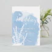 Celestial Blue Botanical Waterverf Wash Weddenscha Folie Uitnodiging (Staand Voorkant)