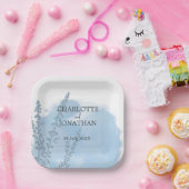 Celestial Blue Botanical Waterverf Wash Weddenscha Papieren Bordje (Feest)