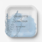 Celestial Blue Botanical Waterverf Wash Weddenscha Papieren Bordje (Voorkant)