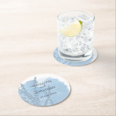 Celestial Blue Botanical Waterverf Wash Weddenscha Ronde Kartonnen Onderzetter (Insitu)