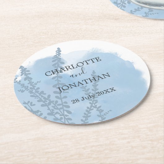 Celestial Blue Botanical Waterverf Wash Weddenscha Ronde Kartonnen Onderzetter (Gebogen)