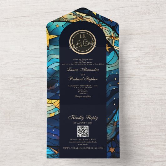 Celestial Blue Bruiloft All In One Uitnodiging (Binnen)