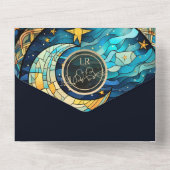 Celestial Blue Bruiloft All In One Uitnodiging (Achterkant)