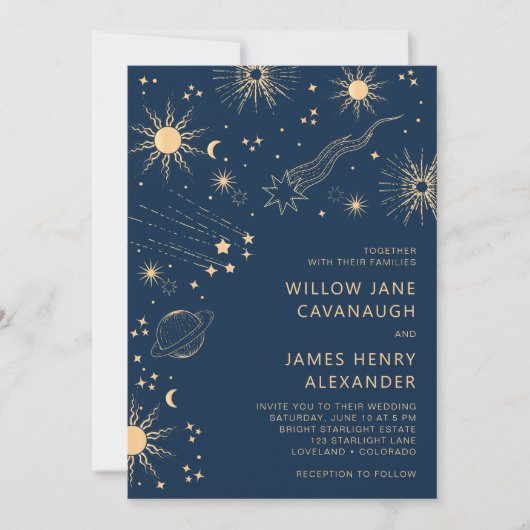 Celestial Blue Bruiloft Kaart (Voorkant)