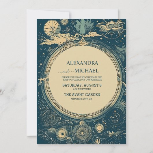 Celestial Blue en Golg Tarot Kaart Bruiloft (Voorkant)