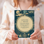 Celestial Blue en Golg Tarot Kaart Bruiloft