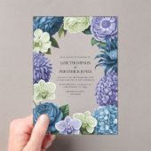 Celestial Blue, Frosted Indigo & Silver Pebble Acryl Uitnodigingen (Insitu (Draagbaar))