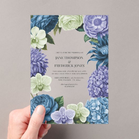 Celestial Blue, Frosted Indigo & Silver Pebble Acryl Uitnodigingen (Insitu (Draagbaar))