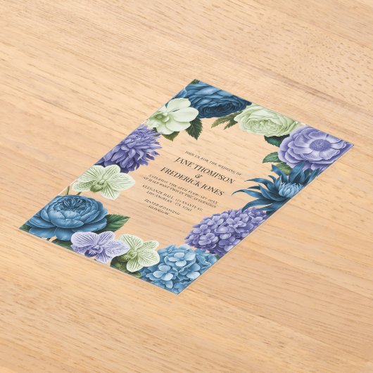 Celestial Blue, Frosted Indigo & Silver Pebble Acryl Uitnodigingen (Laagn)