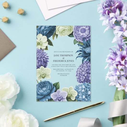 Celestial Blue, Frosted Indigo & Silver Pebble Acryl Uitnodigingen (Insitu (Huwelijk))