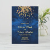 Celestial Blue Galaxy Gold Confetti Wedding Kaart (Staand voorkant)