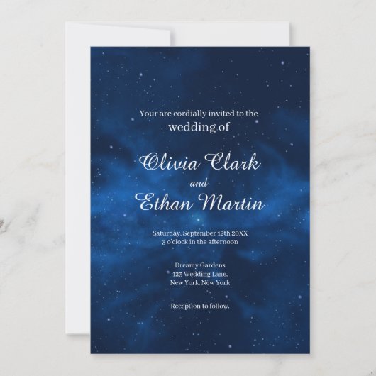 Celestial Blue Galaxy Night Sky Theme Weddenschap Kaart (Voorkant)