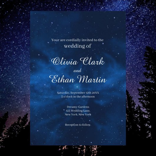 Celestial Blue Galaxy Night Sky Theme Weddenschap Kaart