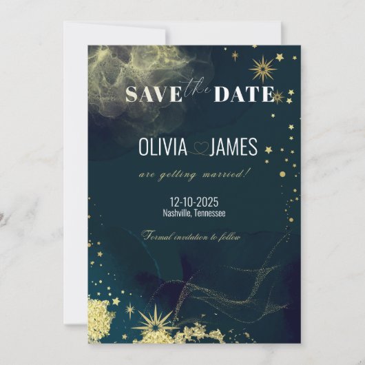 Celestial Blue Galaxy Save the Date Wedding Kaart (Voorkant)