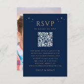 Celestial Blue Gold Budget QR Code RSVP Foto Informatiekaartje (Voorkant / Achterkant)