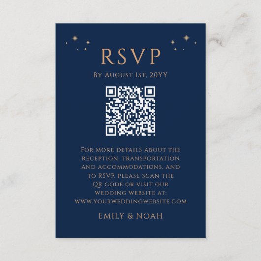 Celestial Blue Gold Budget QR Code RSVP Foto Informatiekaartje (Voorkant)