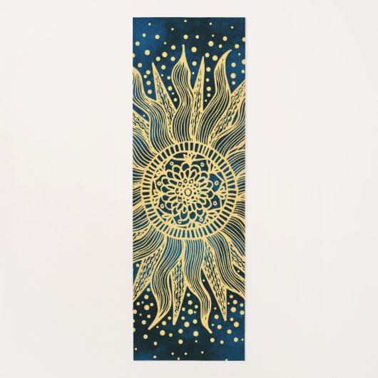Celestial Blue Gold Mandala Sun Yogamat (Voorkant)