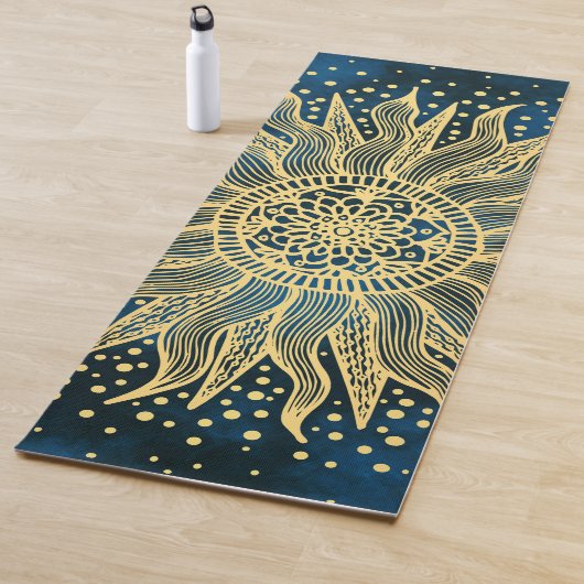 Celestial Blue Gold Mandala Sun Yogamat (In situ)