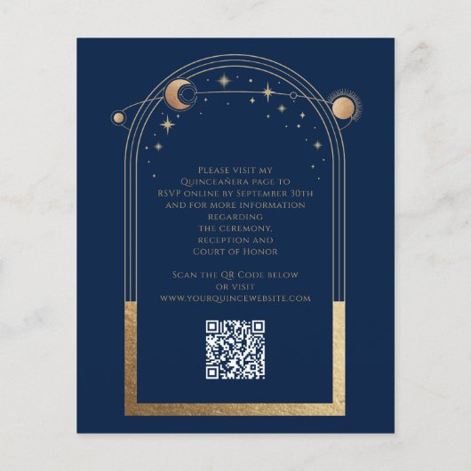 Celestial Blue Gold QR Code Quinceañera Flyer (Achterkant)