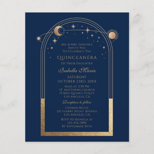Celestial Blue Gold QR Code Quinceañera Flyer (Voorkant)