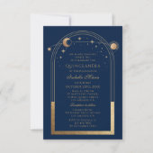 Celestial Blue Gold QR Code Quinceañera Kaart (Voorkant)