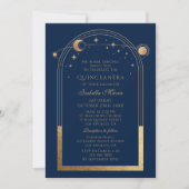 Celestial Blue Gold QR Code Quinceañera Kaart (Voorkant)