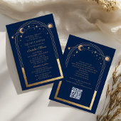 Celestial Blue Gold QR Code Quinceañera Kaart