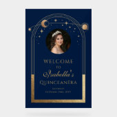 Celestial Blue Gold Quinceañera Verjaardag Welkom Acryl Bord (Voorkant)