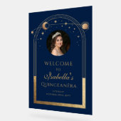 Celestial Blue Gold Quinceañera Verjaardag Welkom Acryl Bord (Hoek)