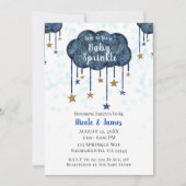 Celestial Blue Gold Stars Baby Sprinkle Shower Inv Kaart (Voorkant)