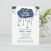 Celestial Blue Gold Stars Baby Sprinkle Shower Inv Kaart (Staand voorkant)