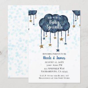 Celestial Blue Gold Stars Baby Sprinkle Shower IV Kaart
