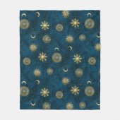 Celestial Blue & Gold Sterrennacht Halve Maan Fleece Deken (Voorkant)