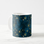 Celestial Blue & Gold Sterrennacht Halve Maan Koffiemok (Voorkant links)