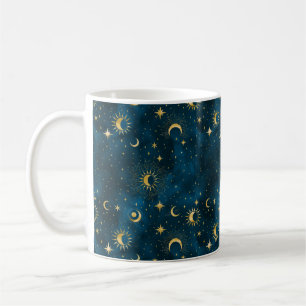 Celestial Blue & Gold Sterrennacht Halve Maan Koffiemok