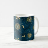 Celestial Blue & Gold Sterrennacht Halve Maan Koffiemok (Voorkant rechts)