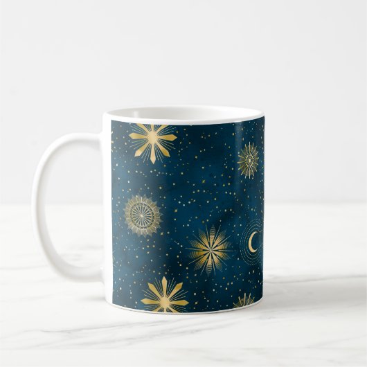 Celestial Blue & Gold Sterrennacht Halve Maan Koffiemok (Links)