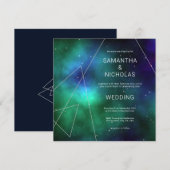 Celestial Blue Green Cosmic Abstract Cool Wedding Kaart (Voorkant / Achterkant)