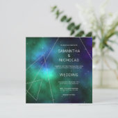 Celestial Blue Green Cosmic Abstract Cool Wedding Kaart (Staand voorkant)