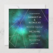 Celestial Blue Green Cosmic Abstract Cool Wedding Kaart (Voorkant)