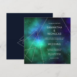 Celestial Blue Green Cosmic Abstract Cool Wedding Kaart