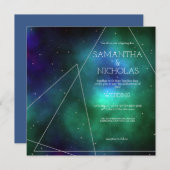 Celestial Blue Green Galaxy Abstract Wedding Kaart (Voorkant / Achterkant)