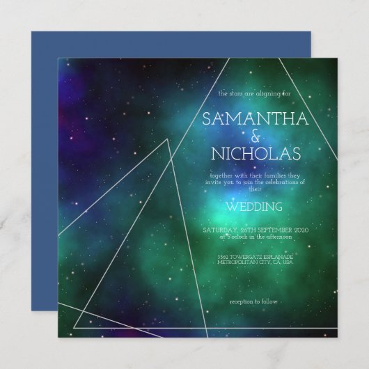 Celestial Blue Green Galaxy Abstract Wedding Kaart (Voorkant / Achterkant)