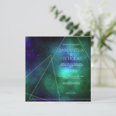 Celestial Blue Green Galaxy Abstract Wedding Kaart (Staand voorkant)