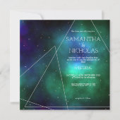 Celestial Blue Green Galaxy Abstract Wedding Kaart (Voorkant)