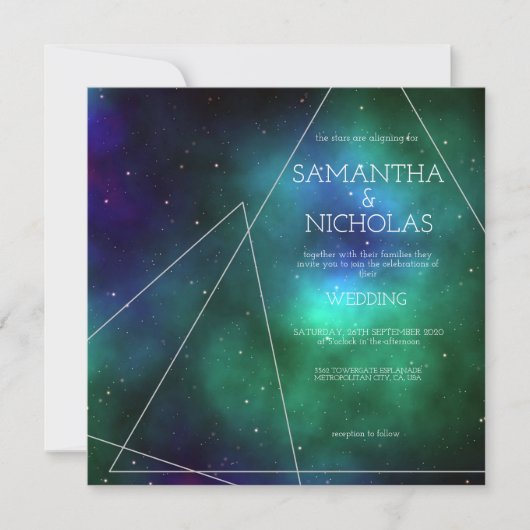Celestial Blue Green Galaxy Abstract Wedding Kaart (Voorkant)