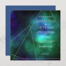 Celestial Blue Green Galaxy Abstract Wedding