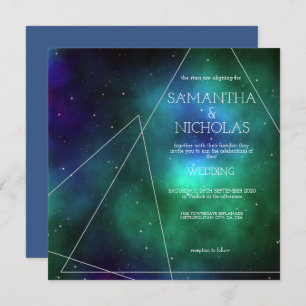 Celestial Blue Green Galaxy Abstract Wedding Kaart